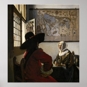 Poster Vermeer - Oficial E Garota Ridente 1660