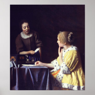 Poster Vermeer - Senhora E Maid Segurando Uma Carta 1668