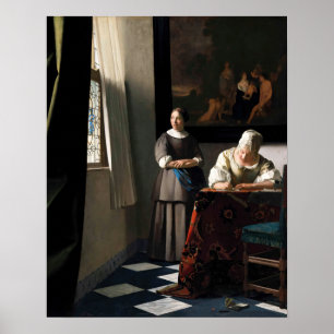 Poster Vermeer - Senhora Escrevendo uma carta com sua aju