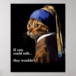 Poster Vermeer Spoof Cat com brinco de pérola