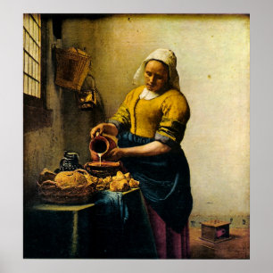 Pôster Vermeer's Maidservant Pouring Milk (circa 1660)