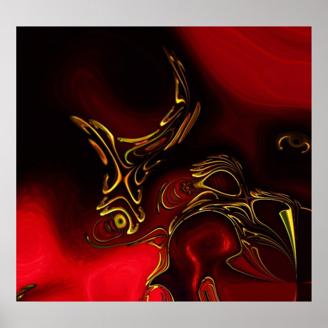 Poster Vermelho Abstrato preto ZIZZAGO Dourado 2 (Frente)