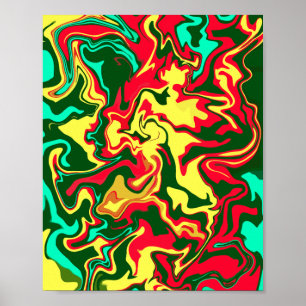 Poster Vermelho, Amarelo e Abstrato verde vibrantes