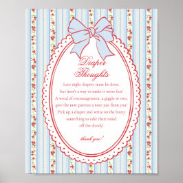 Poster Vermelho & Azul Antigos Pensamentos Elegantes Flor