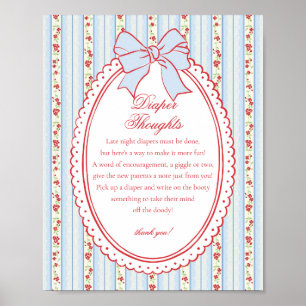 Poster Vermelho & Azul Antigos Pensamentos Elegantes Flor
