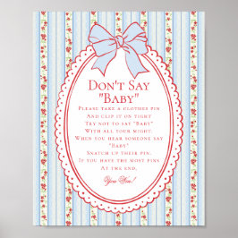 Poster Vermelho & Azul Vintage Floral Chique Não Diga Beb