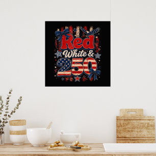 Poster Vermelho Branco 250 Anos Liberdade Americana 1776-