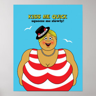 Poster Vermelho Branco Azul Beija-me Humor Rápido à Sede