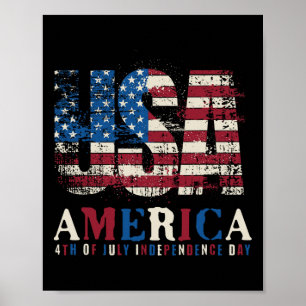 Poster Vermelho Branco Azul EUA América 4 De Julho Patrió