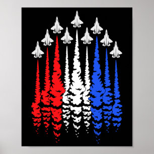 Poster Vermelho Branco Azul Patriótico Jatos Bandeira EUA