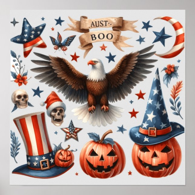 Poster Vermelho, Branco e Boo! Um Design de Halloween Pat (Frente)