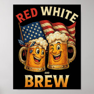 Poster Vermelho Branco E Cerveja