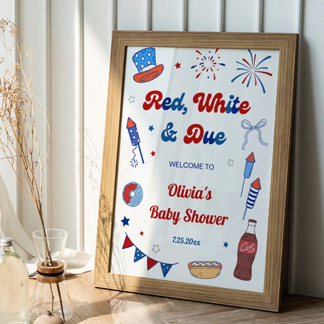 Poster Vermelho Branco e Devido Bem-Vindo ao Chá de Bebê (Criador carregado)