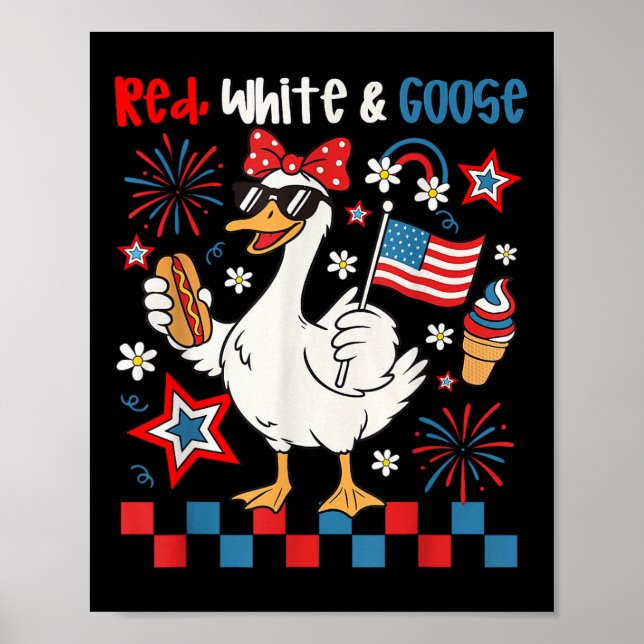 Poster Vermelho Branco E Ganso 4 De Julho Ganso Patriótic (Frente)