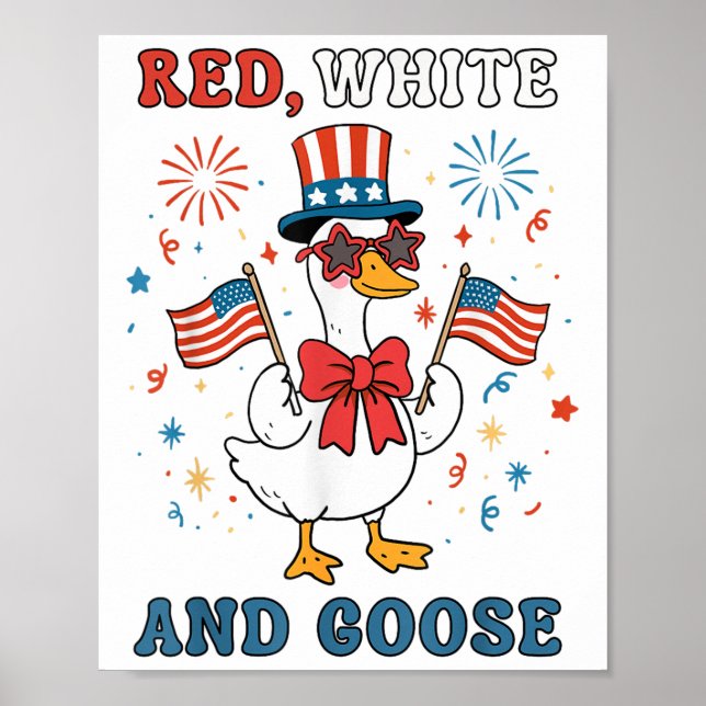 Poster Vermelho Branco E Ganso Groovy Silly Goose Bandeir (Frente)