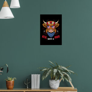 Poster Vermelho Branco e Moo Vaca das Terras Altas 4 de J