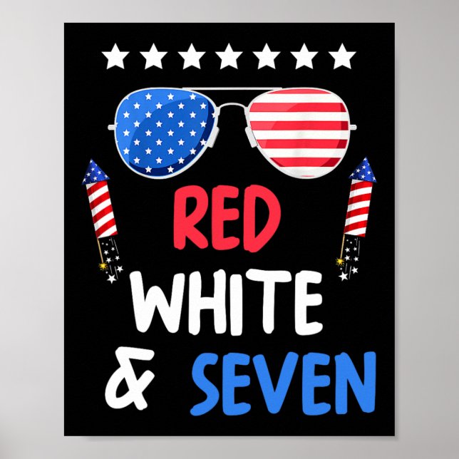 Poster Vermelho Branco E Sete 7 Aniversário 4 De Julho In (Frente)