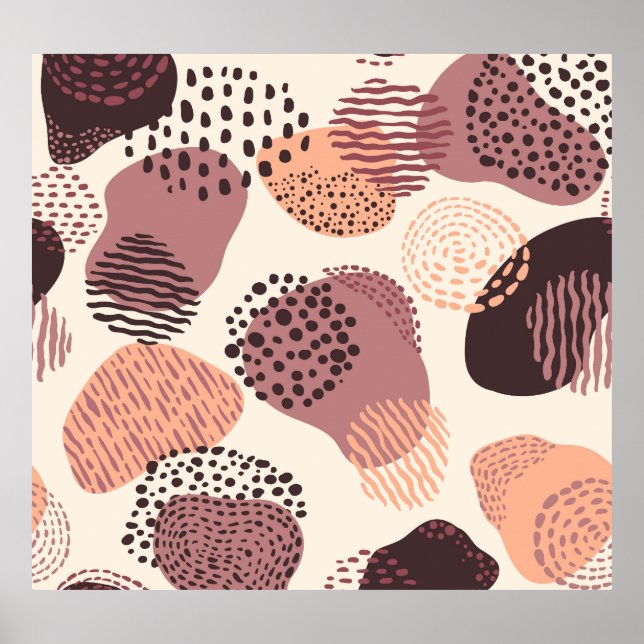 Poster Vermelho Castanho Orgânico, Formas Abstrato. (Frente)