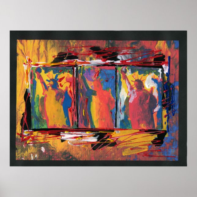 Pôster Vermelho cor-de-laranja-amarelada pintada (Frente)