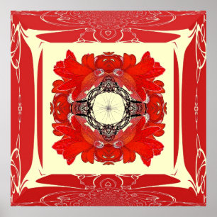 Poster vermelho da flor do Fractal do quadro do