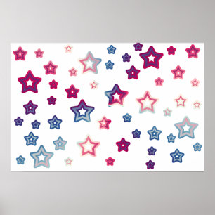 Poster vermelho das estrelas brancas e azuis