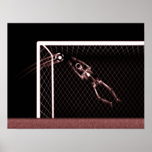 POSTER VERMELHO DE ESQUELETO DO GOALIE DO FUTEBOL DO RAIO