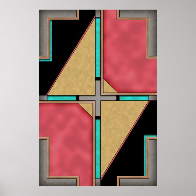 Poster Vermelho, Dourado, Turquesa Cyberpunk Art Deco Des (Frente)