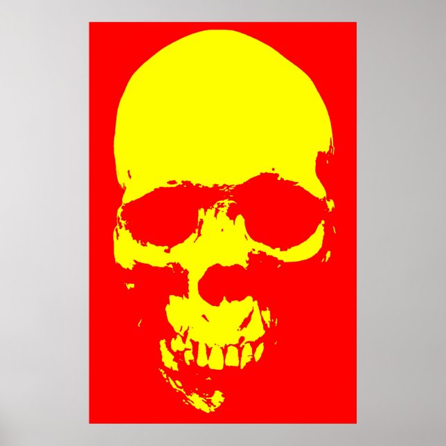 Pôster Vermelho e Amarelo Pop de Skull (Frente)