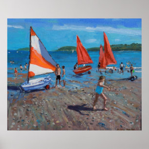 Pôster Vermelho e branco navega Abersoch