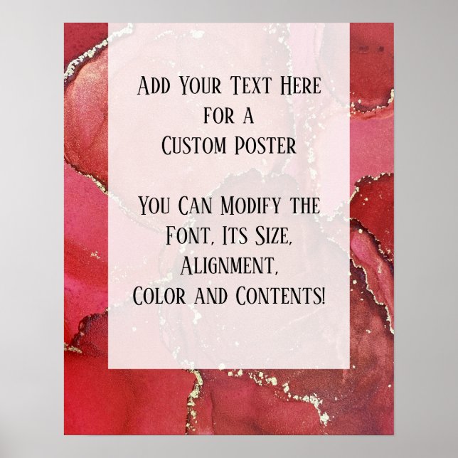 Poster Vermelho e Dourado Abstrato de Álcool Tinta Fluida (Frente)