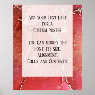 Poster Vermelho e Dourado Abstrato de Álcool Tinta Fluida