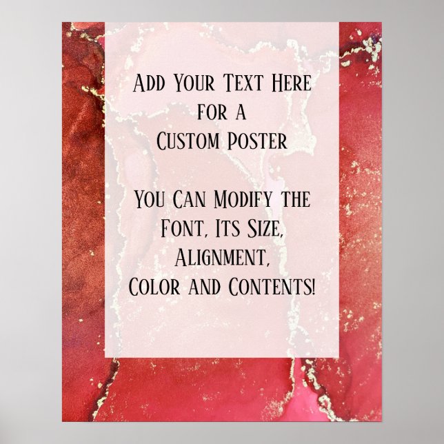 Poster Vermelho e Dourado Abstrato de Álcool Tinta Fluida (Frente)