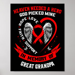 Poster Vermelho Em Memória De Doença Cardíaca Do Vovô Exc