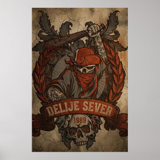 Poster Vermelho Estrela Belgrado Delije Sever 1989