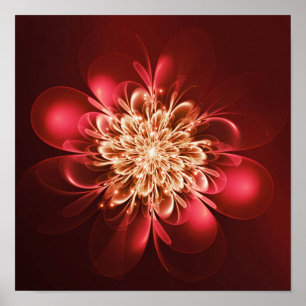 Poster Vermelho Fractal Flor Brilhante