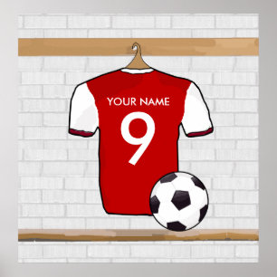 Poster Vermelho Personalizado com Futebol Branco Jersey