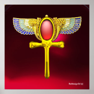 PÔSTER VERMELHO TALISMAN/ EGÍPCIA ANKH COM CORNUCOPIA