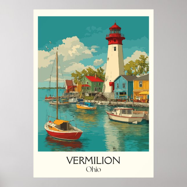 Poster Vermilion Ohio Harbor Town Lake Erie Lighthouse (Frente)