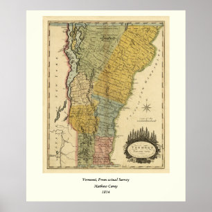 Poster Vermont, Da Pesquisa Real - Mapa Do Vintage 1814