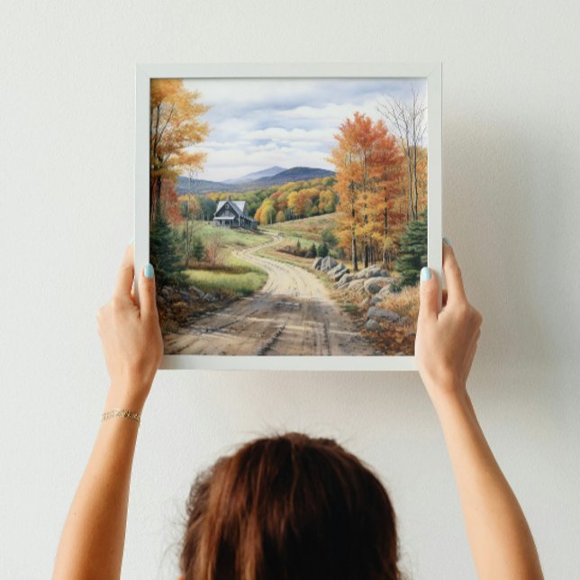 Poster Vermont Fazenda Life Autumn Scenere Watercolor Art (Criador carregado)