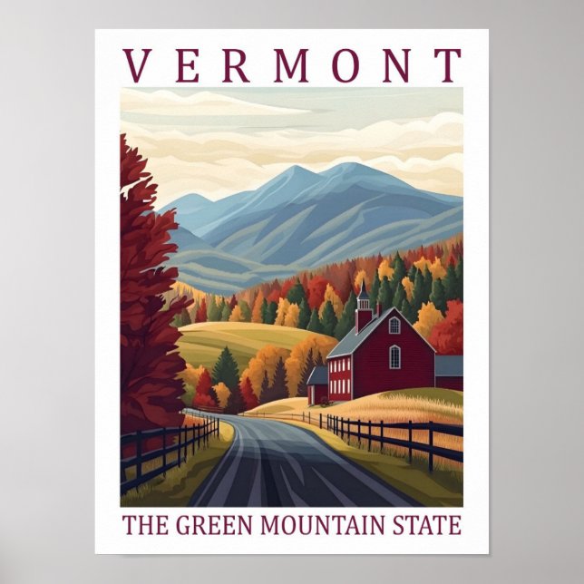 Poster Vermont the Green Mounains State USA Viagem Place (Frente)