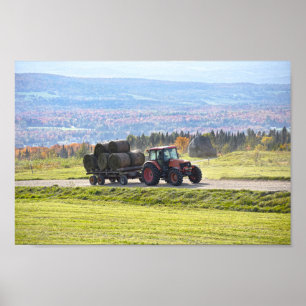 Poster Vermont Trator Hauling Hay Bales