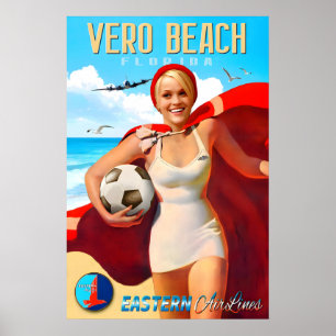 Poster Vero Beach Flórida Eastern Air Lines Nova Viagem