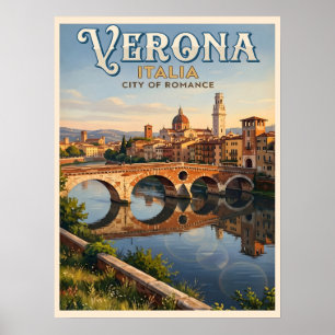 Poster Verona Itália Rio Adige Viagem Vintage