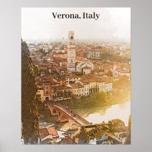 Poster Verona Itália — Silhouette Watercolor Painting