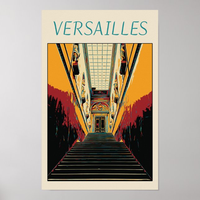 Poster Versailles château ilustração France Postcard (Frente)