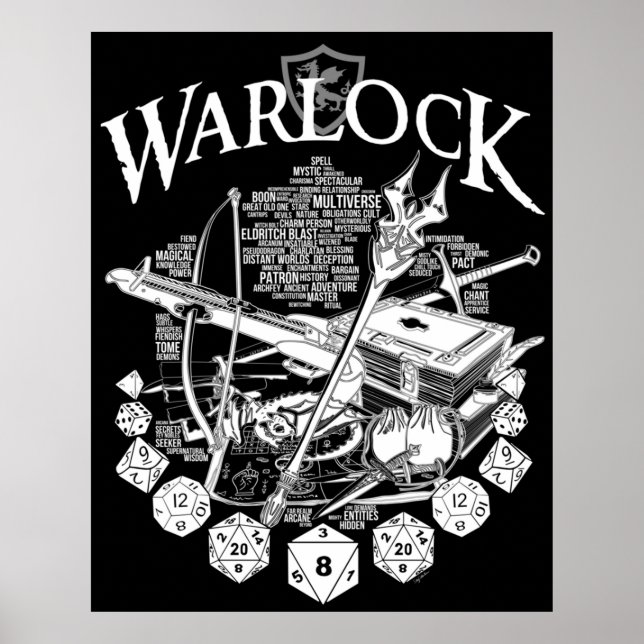 Poster Versão Branca de Warlock da Série RPG (Frente)