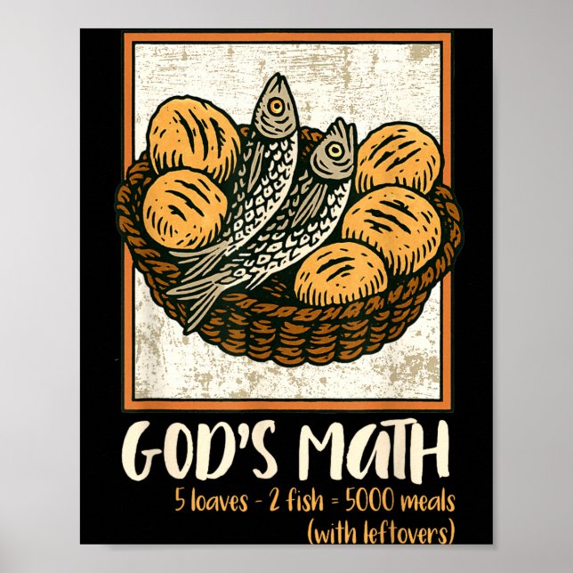 Poster Versículo Bíblico Cristão Jesus Peixes e Pães Vá (Frente)