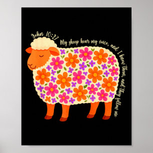 Poster Versículo Floral Ovelha Minhas Ovelhas Ouvem Minha