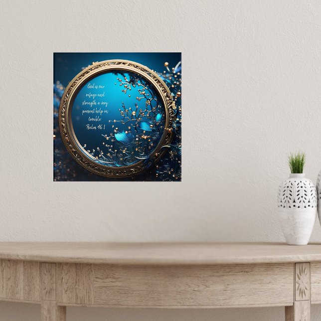 Poster Versículos da Bíblia em Moldura Azul e Dourado Bri (Criador carregado)